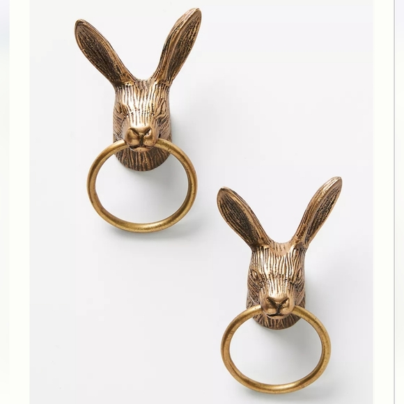 Anthropologie Woodland Knob Set of 2 - Rabbits- Brass - Picture 1 of 12